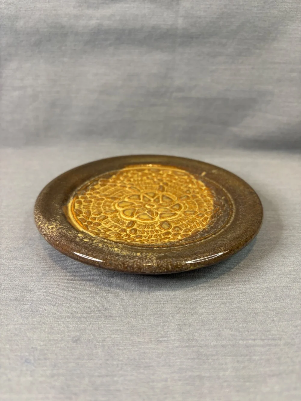 Garlic Grater Trinket Dish Studio Pottery Small Plate Mandala Pattern Signed